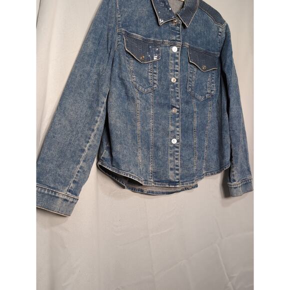 Chico's Women's Sequin Embellished Denim Jacket Snap Size 3(XL)(568) - Picture 4 of 12